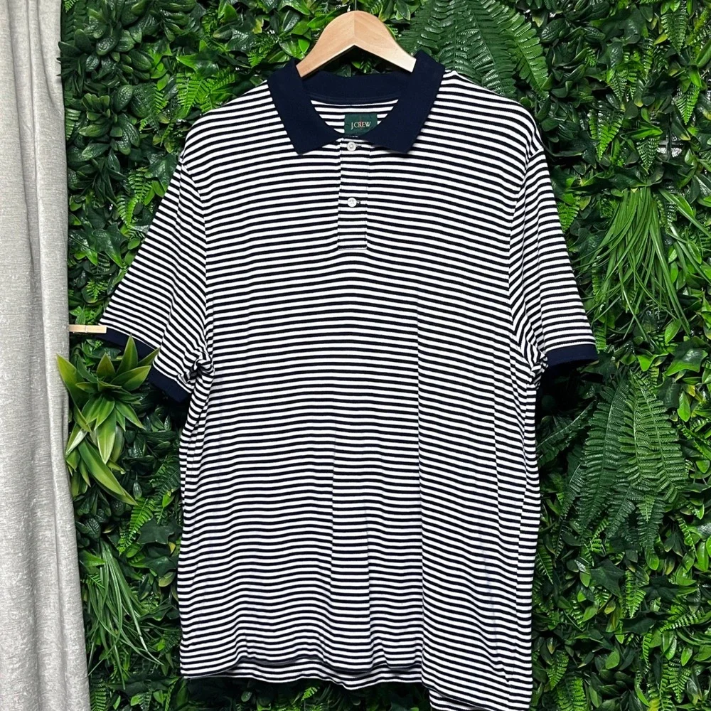 J‎ Crew Oarsman Men's Polo Shirt XL Navy White Striped Short Sleeve Casual 3246